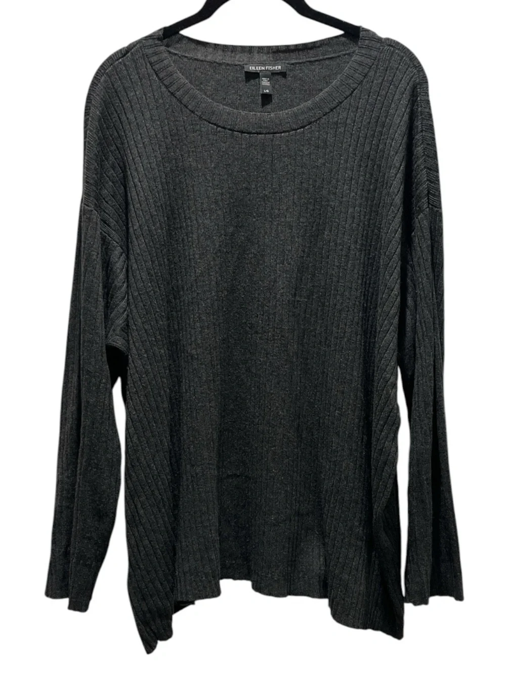 Eileen Fisher Men's Organic Cotton Dark Charcoal Ribbed Crewneck Sweater L